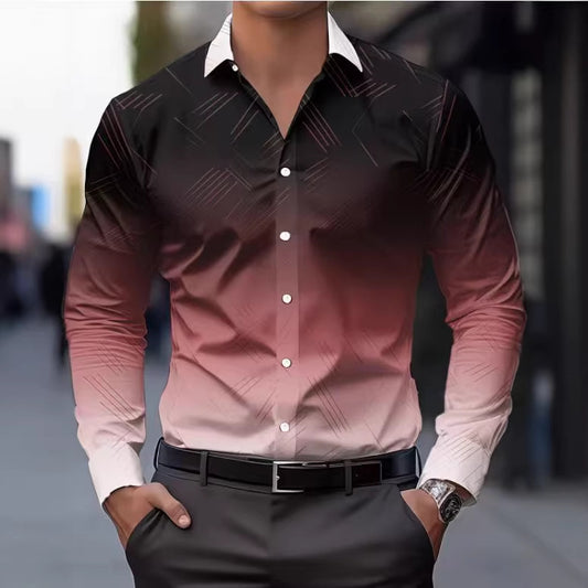 Men's Slim-Fit Long-Sleeve Shirt With Linear Print