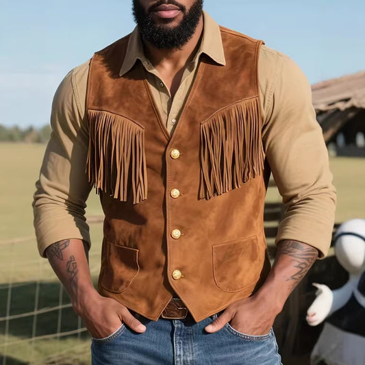 Men's Punk V-Neck Single-Breasted Suede-Look Outerwear Jacket