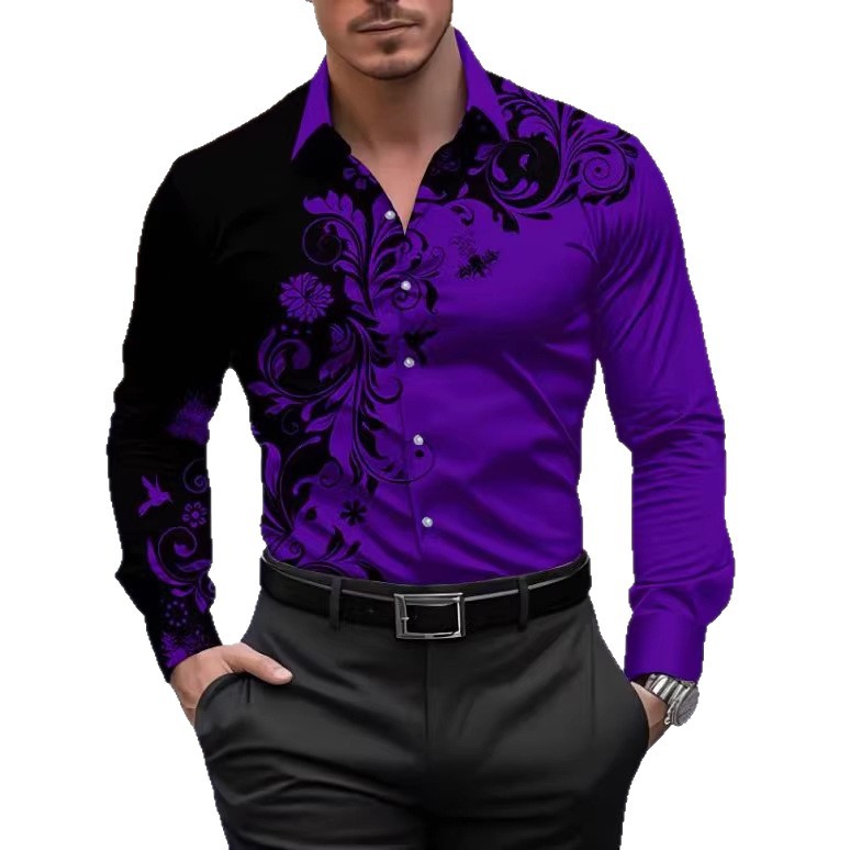 Men's Patterned Printed Slim-Fit Shirt
