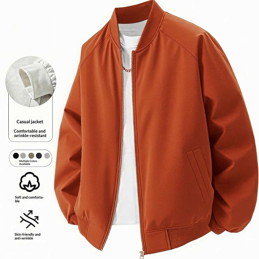 Solid Color Baseball Collar Jacket Men's Coat
