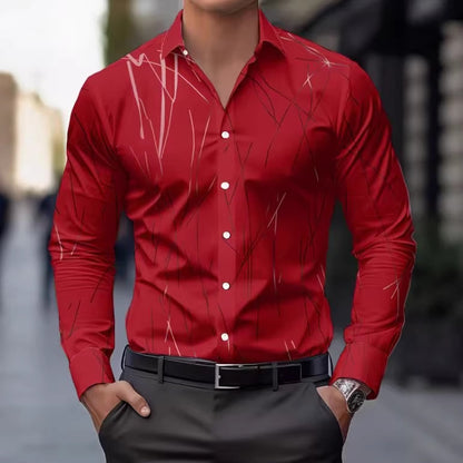 Men's Slim-Fit Long-Sleeve Shirt With Linear Print
