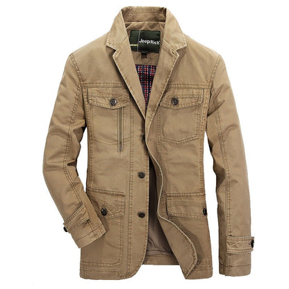 Men's Casual Suit Collar Multi-Pocket Loose Washed Jacket