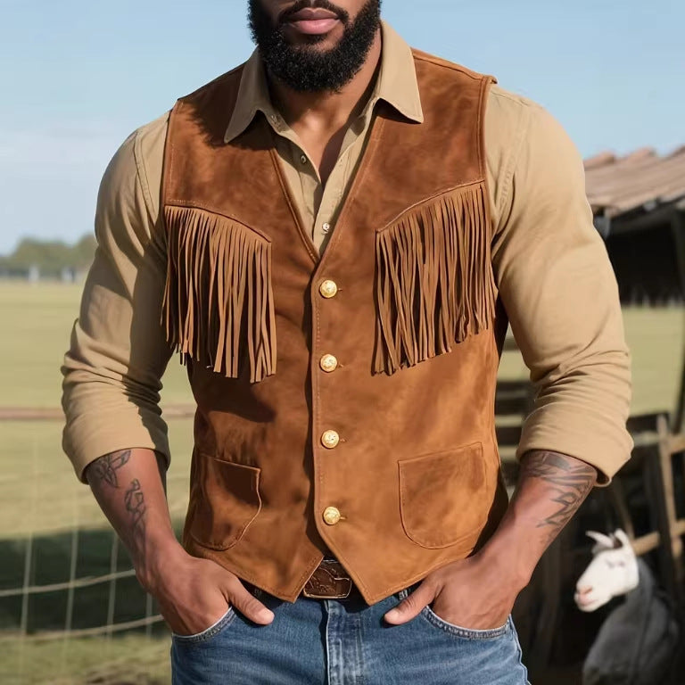 Men's Punk V-Neck Single-Breasted Suede-Look Outerwear Jacket