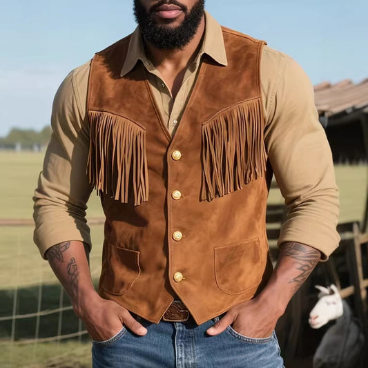 Men's Punk V-Neck Single-Breasted Suede-Look Outerwear Jacket