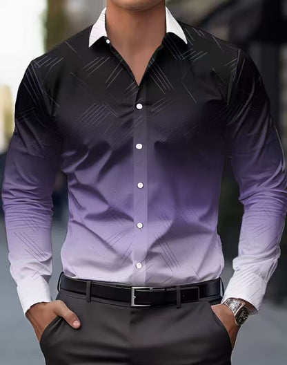 Men's Slim-Fit Long-Sleeve Shirt With Linear Print