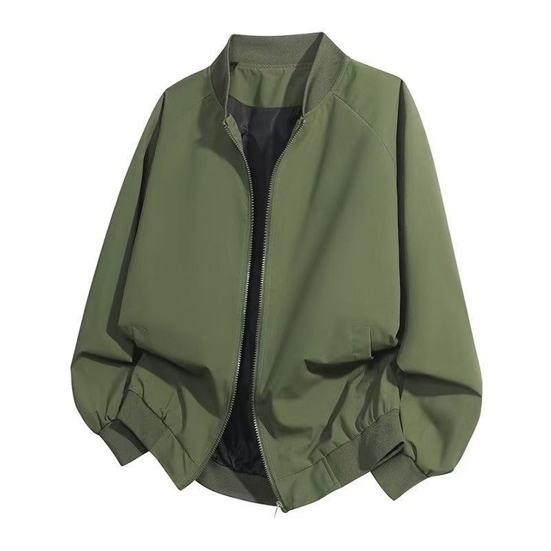 Solid Color Baseball Collar Jacket Men's Coat