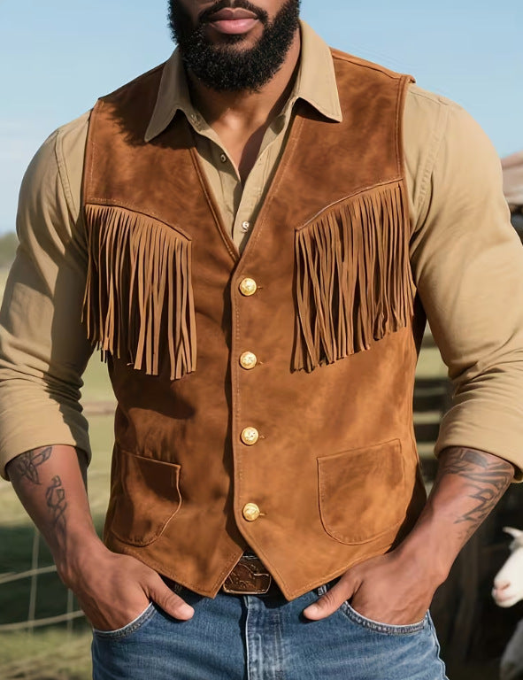 Men's Punk V-Neck Single-Breasted Suede-Look Outerwear Jacket