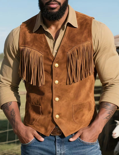 Men's Punk V-Neck Single-Breasted Suede-Look Outerwear Jacket