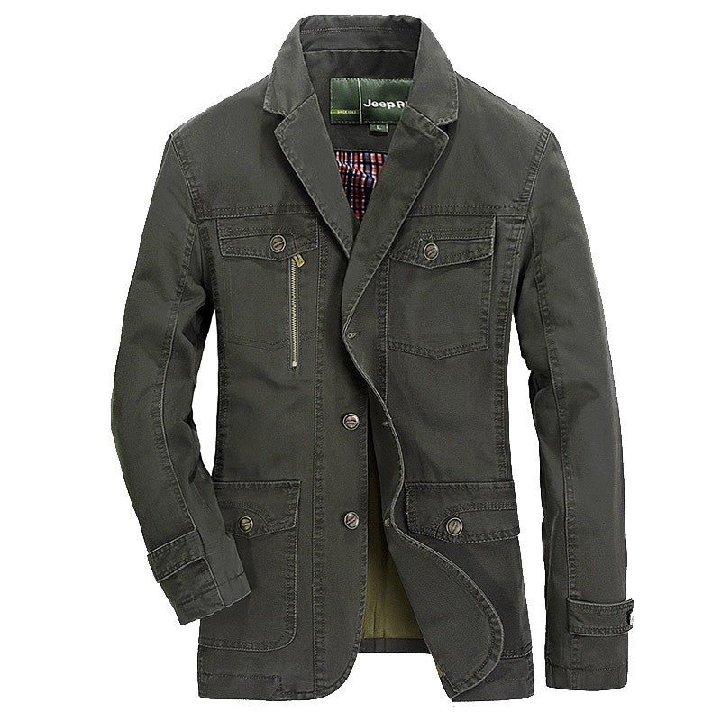 Men's Casual Suit Collar Multi-Pocket Loose Washed Jacket