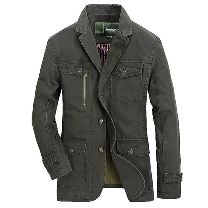 Men's Casual Suit Collar Multi-Pocket Loose Washed Jacket