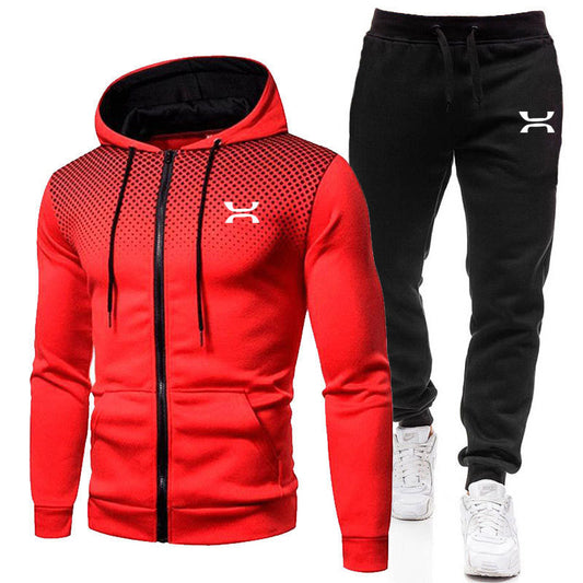 Printed Zip-Up Hoodie And Pants Training Set