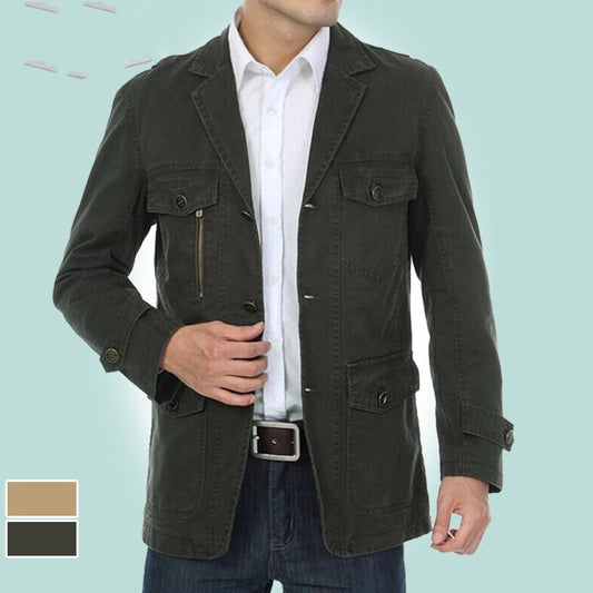 Men's Casual Suit Collar Multi-Pocket Loose Washed Jacket