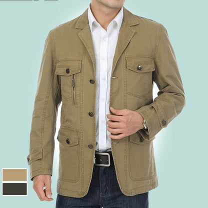 Men's Casual Suit Collar Multi-Pocket Loose Washed Jacket
