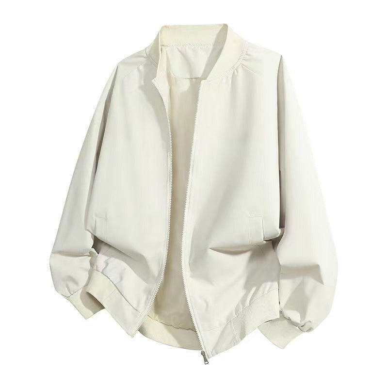Solid Color Baseball Collar Jacket Men's Coat