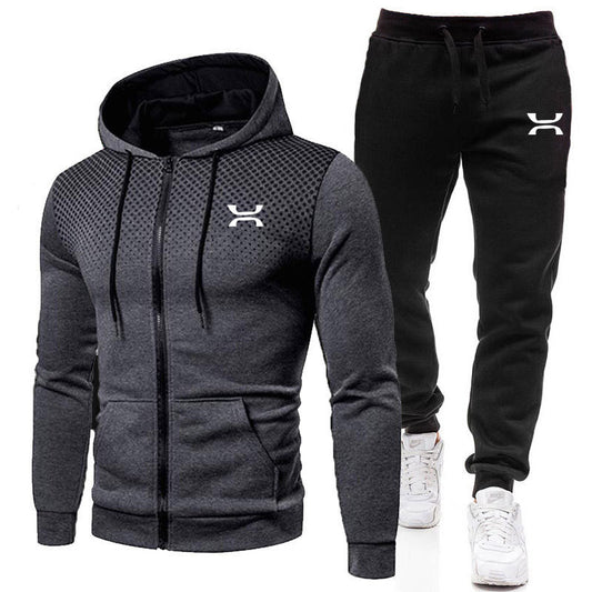 Printed Zip-Up Hoodie And Pants Training Set