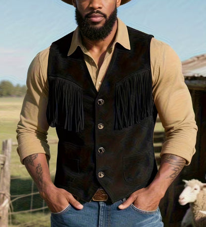 Men's Punk V-Neck Single-Breasted Suede-Look Outerwear Jacket