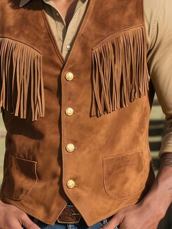 Men's Punk V-Neck Single-Breasted Suede-Look Outerwear Jacket