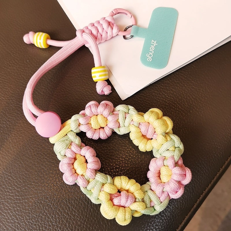 Adjustable Braided Flower Phone Lanyard